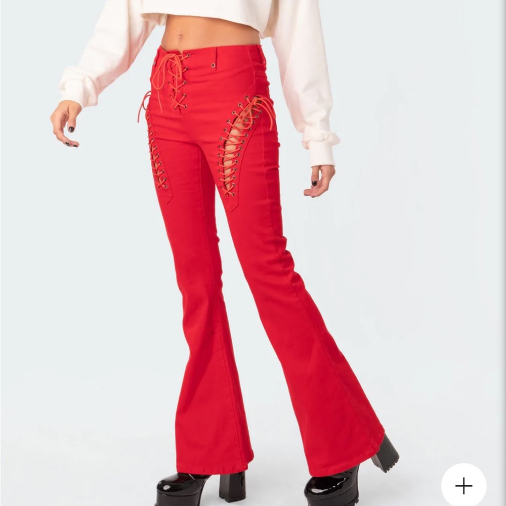 Edikted red flared jeans